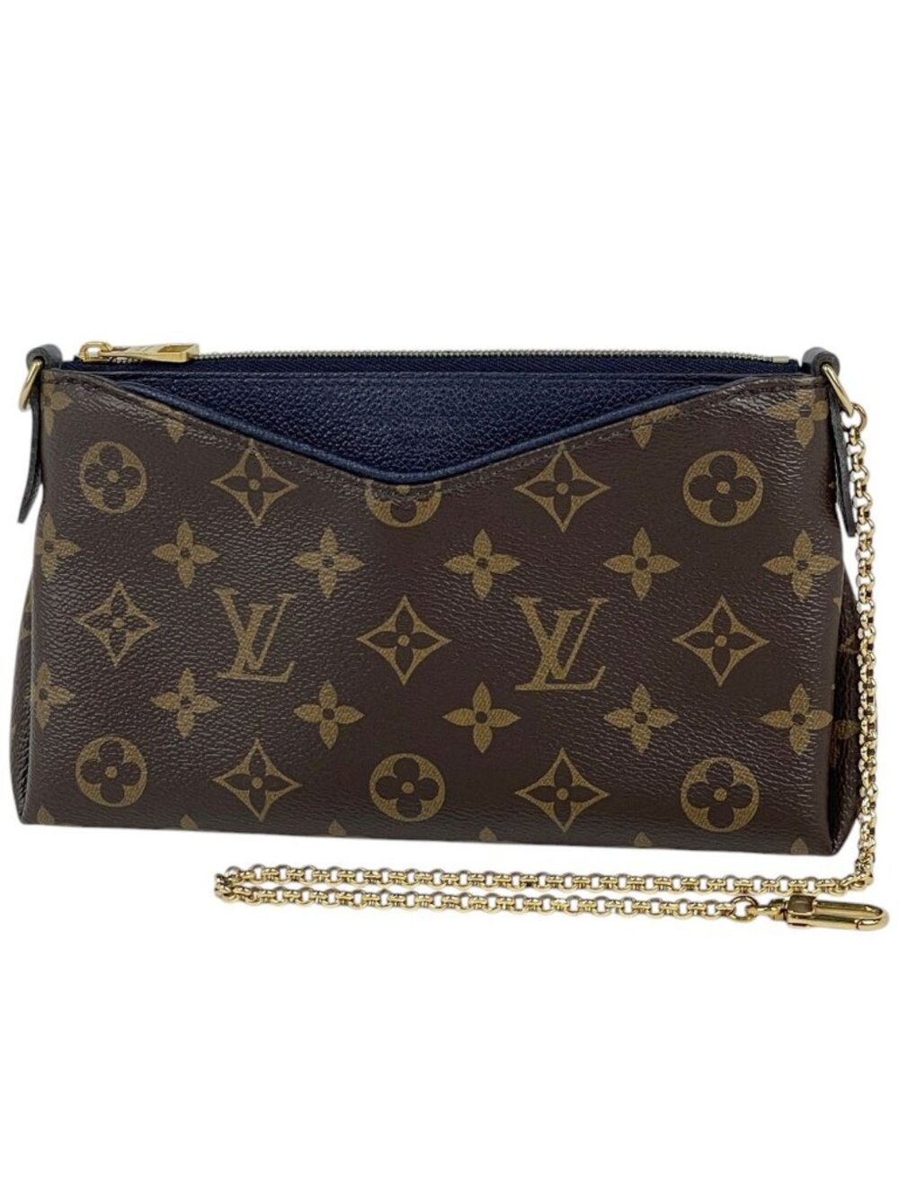 Louis Vuitton Pallas Clutch 2-Way Shoulder Bag Monogram Brown Blue Marine